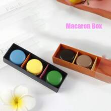 1 Set 3-Drawer Korean Style Macaron Box, Orange, Navy, Green Colors, Transparent Cover With Simple Pattern, Suitable For Cake, Cookie Packaging, Gift - Three-compartment Pack - View 2