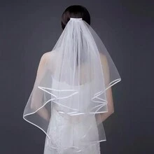 White Bridal Veil With Gold Letters And Diamonds Embellishment - White - View 2