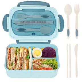 1 Stück 1200ml Erwachsene Bento Lunchbox, auslaufsicherer Mahlzeitenvorbereitungscontainer mit Besteck, 3 Fächer, rosa/blau/khaki/grün, Weihnachtsgeschenk, Schulmaterial