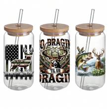 Set Of 4 Elk Hunting UV DTF Self-Adhesive Plastic Cup Wraps, Waterproof & Scratch-Resistant 3D Crystal Stickers For Tumblers & Bottles - High-Quality Decals (4.3"X9.4") - Multicolor - View 5