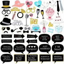 52 件婚礼拍照道具套装，订婚拍照配件，适用于新娘送礼会、婚礼回礼派对装饰、趣味自拍道具、复活节礼物、圣诞节 - 彩色 - 查看 1