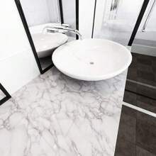 1張大理石紋塑膠自黏貼紙，防水壁紙適用於浴室、桌子、廚房櫥櫃、檯面，適用於家具裝飾