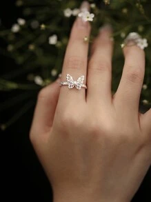 1 Miếng Xoay eo Xếp li Kết cấu Cắt dán Loại bướm Nhẫn Đối với phụ nữ S925 Bạc nguyên chất Gầy Nhẫn Ngón tay cái Nhẫn Tốt Đồ trang sức Qủa tặng - vòng bướm - Xem 2