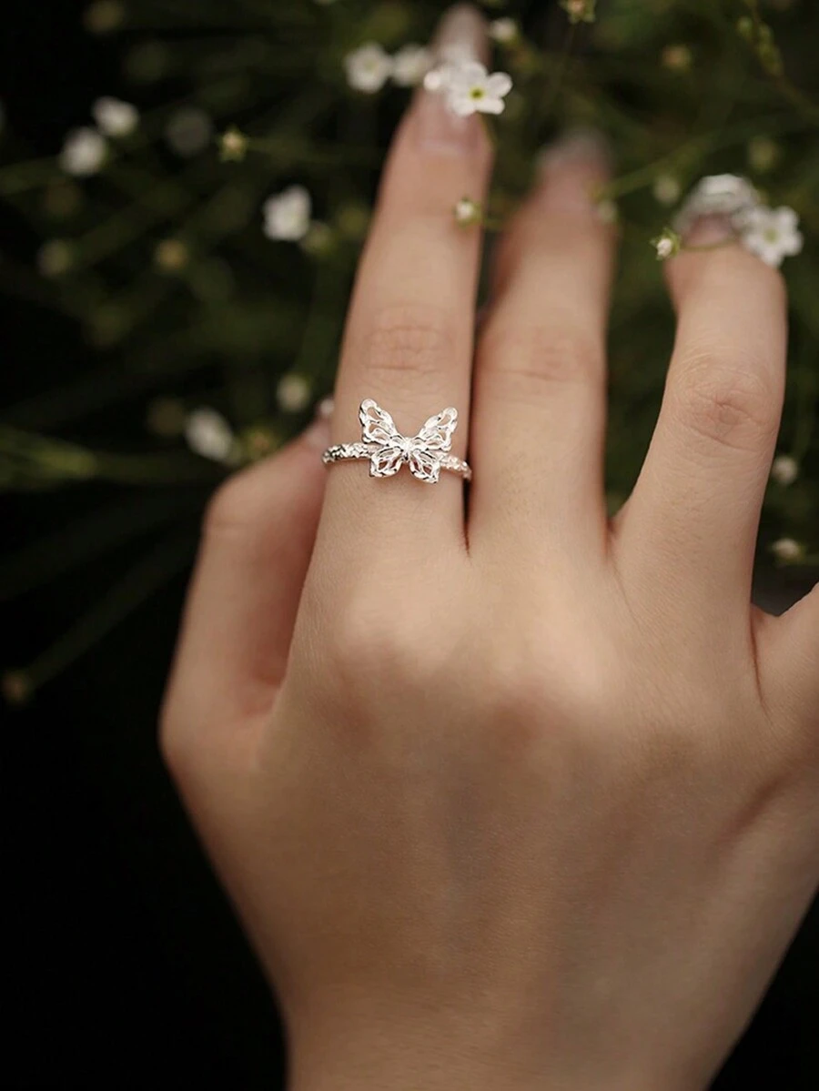 1 Miếng Xoay eo Xếp li Kết cấu Cắt dán Loại bướm Nhẫn Đối với phụ nữ S925 Bạc nguyên chất Gầy Nhẫn Ngón tay cái Nhẫn Tốt Đồ trang sức Qủa tặng