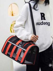 Bolsa de viaje portátil con patrón de rayas para perros y gatos pequeños. Bolsa de tela transpirable y plegable para mascotas cachorros - Rojo - Ver 2