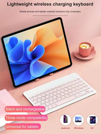 Ultra-Thin & Portable Wireless Keyboard, Silent Design, Suitable For Girls, Compatible With Smartphones, Laptops And Tablets With 10-Inch Square Keys, Bluetooth Connection, Compatible With 3 Operating Systems