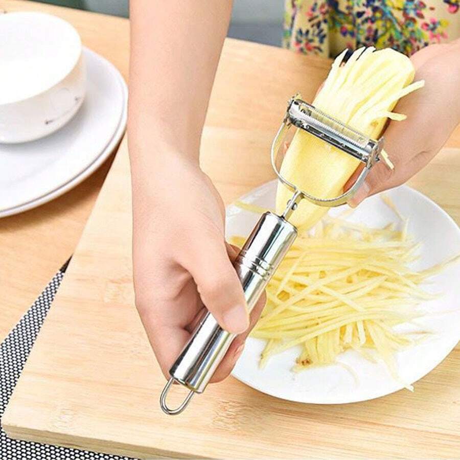 1入不銹鋼磨刀器，馬鈴薯、黃瓜、胡蘿蔔磨刀器，水果削皮器，家庭和野餐露營用，蔬果工具，廚房物品，切割器，食品，沙拉，裝飾，儲物，聚會，生日必備 - 銀色 - 查看 1