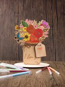 "Heartfelt"優雅木製花束裝飾工藝品 - 表達母親節、妻子、情侶生日和紀念日最好的禮物選擇 - 米色 - 查看 2