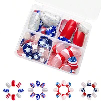 96個 ウェアラブルアーマーフィニッシュ製品、赤と青のグリッター仕上げ、USスターシェイプ、独立記念日のコンビネーション製品、エクスポート用、24×4、マッサージストリップ付きグミ。