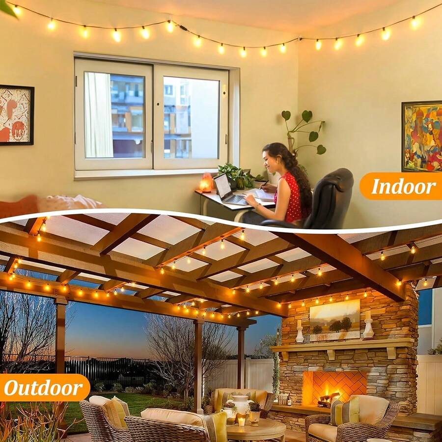LED Outdoor String Lights,Festoon Patio Lights With ST38 Dimmable Bulbs