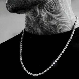 1pc Hip Hop Style Stainless Steel Twisted Blue Rope Chain/Dragon Bone Chain, 60CM Length Suitable For Men And Women