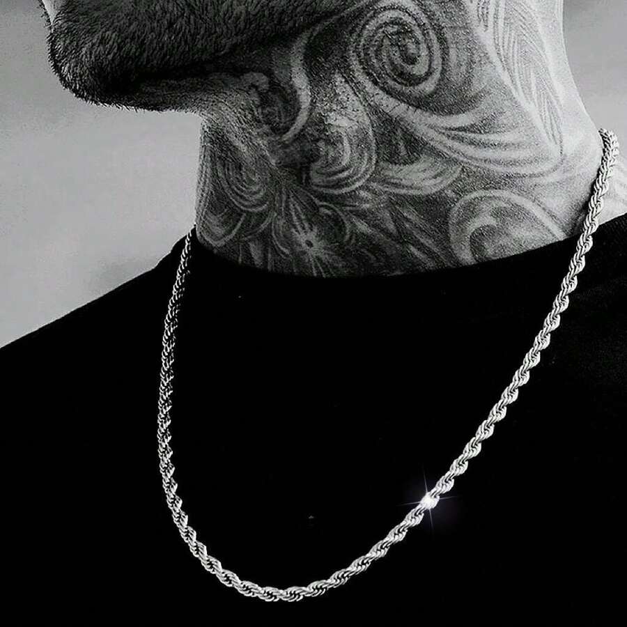 1pc Hip Hop Style Stainless Steel Twisted Blue Rope Chain/Dragon Bone Chain, 60CM Length Suitable For Men And Women - Twisted Blue Flower Chain - View 1