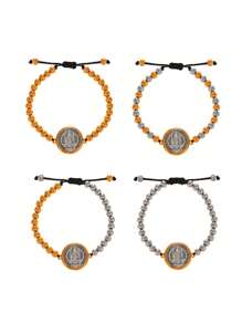 1個時尚創意鈦鋼圓形雙面人像吊墜珠子編織手鍊，適用於情侶或最好的朋友，日常聚會、節慶、派對適用，手鍊可調節 - 人像手鍊 - 查看 10