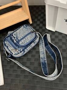 斜背包便攜袋肩背包男士手提包牛仔包大容量學生袋迷你牛仔電話包大學包父親節禮物夏季Dad - 藍色 - 查看 5