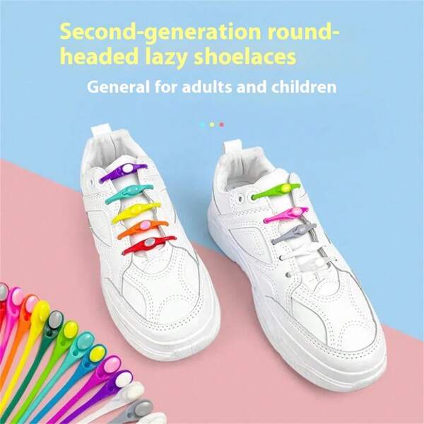 12pcs/Pack Slouchy Shoelaces, Stretch Silicone No Tie Shoelace Buckle, Multicolor Novelty Elastic Laces For Sneakers