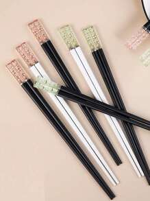 2/5 Pairs Cherry Blossom Amber Color Creative Tableware Chopsticks, Anti-Slip High-Temperature Resistant Antibacterial Alloy Chopsticks For Home Use,School Supplies