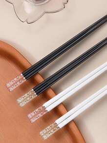 2/5 Pairs Cherry Blossom Amber Color Creative Tableware Chopsticks, Anti-Slip High-Temperature Resistant Antibacterial Alloy Chopsticks For Home Use,School Supplies