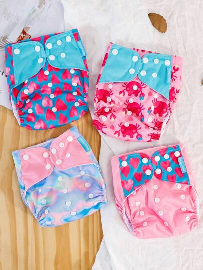 4 Packs Baby Cloth Diapers One Size Adjustable Washable Reusable For Baby Girls And Boys
