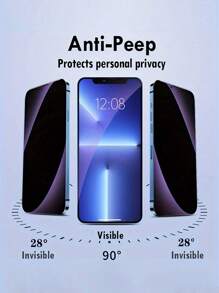 [6 IN 1] 3 Pcs Purple Screen Glass + 3 Pcs Metal Lens Anti-Blue Light Privacy Screen Protector Compatible With IPhone Compatible With IPhone 16/16 Plus/16 Pro/16 Pro Max/15/15Pro/15 Plus/15 Pro Max/14/13/12/11 Gift For Birthday, Family, Friends Tempered Glass, Anti-Spy, Phone Screen Protector, Phone Accessories Waterproof Shockproof Anti-Fall Anti-Fall Scratch Resistant Anti-Fingerprint Full Cover - Purple - View 2