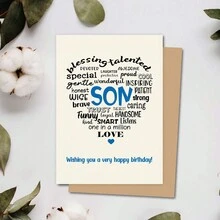 1pc, Unique Son Birthday Card, Praise Son Birthday Card From Parents, Wishing You A Very Happy Birthday, Personalized Birthday Card - Beige - View 5