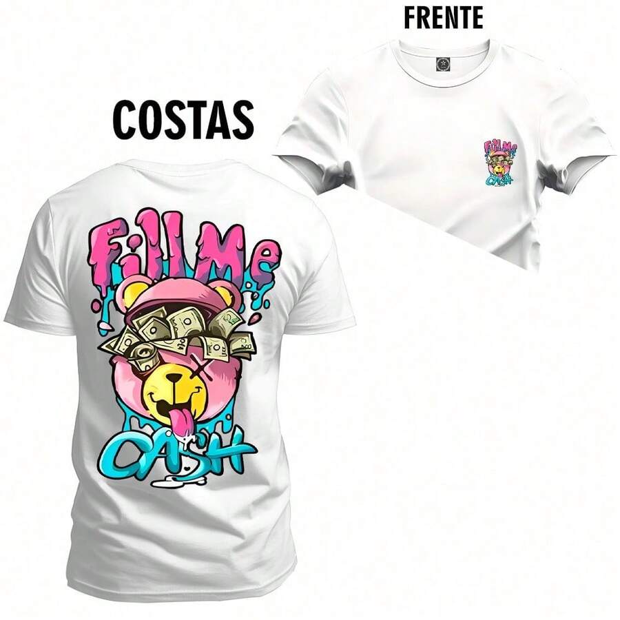 Unisex Cotton Cash T-Shirt Front Back - 白色 - 查看 1
