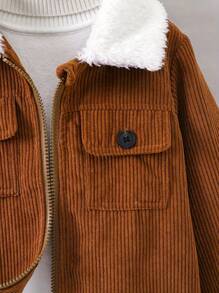 Young Boy Fashionable Corduroy Patchwork Fleece Collar Outerwear Jacket, Lightweight Spring/Autumn