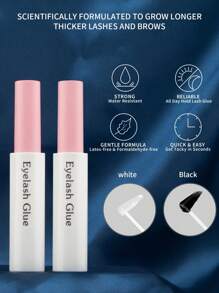 2 Packs Of Eyelash Glue, False Eyelash Extension Glue, Super Strong Hold, Long-Lasting 72 Hours, Professional Eyelash Glue Adhesive, Best White Strip Eyelash Glue, Eyelash Cluster Extension Glue, Latex-Free, Suitable For Sensitive Eyes, Home DIY Eyelashes (2 Pieces, 6ml+6ml Black+White Transparent)Lash Glue,Eyelash Glue