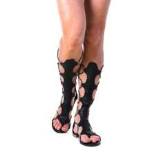 Women's Knee-High Gladiator Thong Sandals - 黑色 - 查看 6