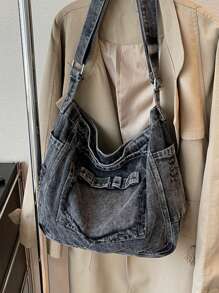 Vintage Denim Backpack, Y2K Large Capacity Hobo Bag, Fashionable Ladies Crossbody Shoulder Bag, Y2K Cute Denim Shoulder Bag For Women, Simple Multi-Pocket Vacation Travel Crossbody Bag, Square Shoulder Bag Wallet For Daily Commute, Large Capacity Multifunctional Laptop Backpack Handbag For Students, Shoulder Bag For School