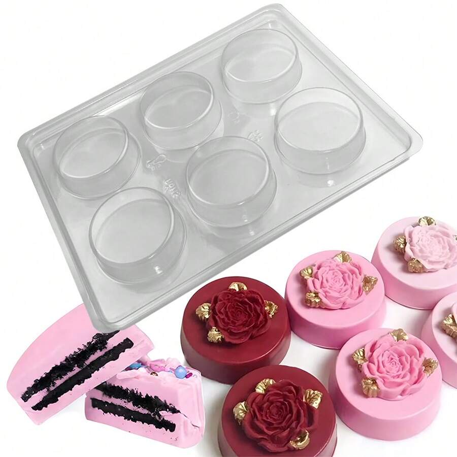Molde de material PET, molde de plástico, adecuado para galletas, chocolate, molde de chocolate redondo de 6 cavidades, caramelos, pudín, jabón pequeño, magdalenas, gelatina, molde para panqueques