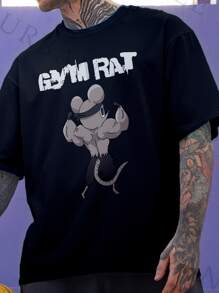 Camiseta Camisa Desenho Ratinho De Academia Maromba Focado Algodao Unissex - Preto - Visão 1