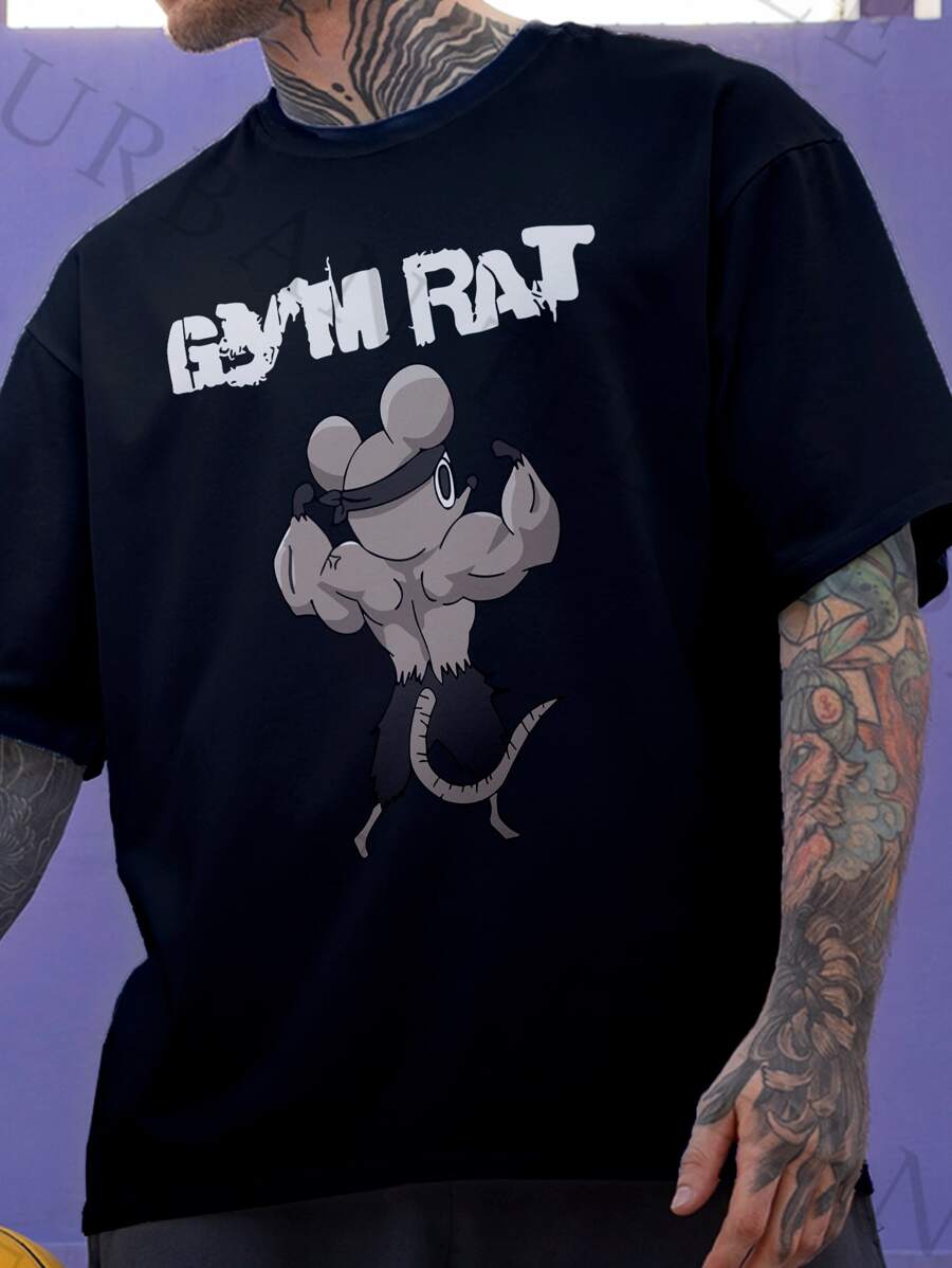 Camiseta Camisa Desenho Ratinho De Academia Maromba Focado Algodao Unissex - Preto - Visão 1
