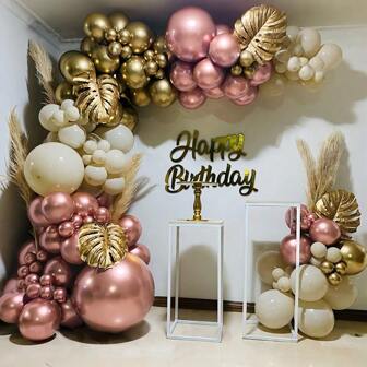 Rose Gold Balloon Arch Set -126pcs Rose Gold Balloon Sand White Balloon Chromium Plated Gold Balloon With Gold Leaves, Suitable For Bride Gifts, Birthday Parties, Wedding, Graduation, And Anniversary Parties, Back To School Valentine Day