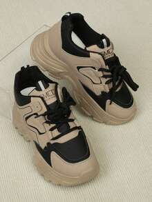 Giày Thể Thao Nữ Màu Đen Thời Trang Bốn Mùa, Nhẹ Mũi Tròn, Đế Dày Tăng Chiều Cao, Phong Cách Đi Học Cho Sinh Viên, Ngoài Trời, Thường Ngày, Giày Thể Thao Đế Dày Gót Nêm Da Chắp Vá. - Nhiều màu - Xem 6