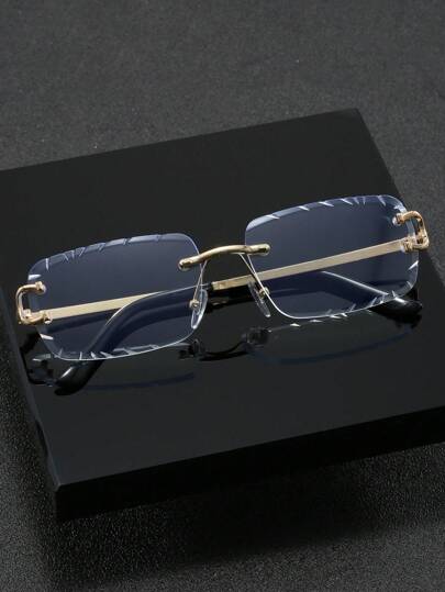 1 par de gafas de hombre con montura cuadrada sin marco, con estilo clásico, vintage, retro e hipster. Lentes transparentes, versátiles para uso diario, vacaciones y tiempo libre.