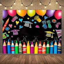 1 pieza Felicitaciones Telón de fondo para foto de graduación de preescolar, bandera de mesa de pastel de fiesta de graduación con patrón de crayones de colores, decoración de fiesta de graduación, decoraciones para el hogar para uso en interiores o exteriores., Navidad