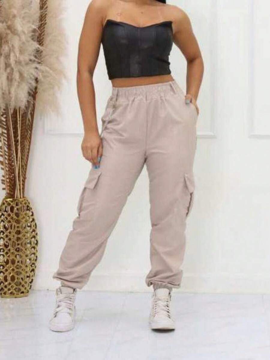 Women Pants - 米色 - 查看 1