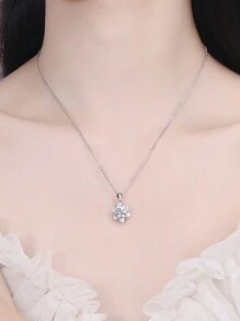 قلادة فضة إسترليني 925 بتصميم نجمة الثلج من الموسانيت (1 قيراط) أنيقة، مناسبة للارتداء اليومي للسيدات، الحفلات، العمل، عيد الحب، عيد الأم، عيد الزواج، هدية مجوهرات للسيدات