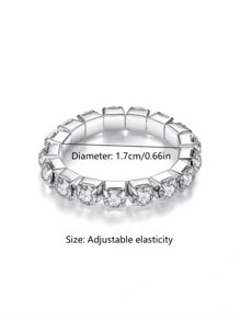 5pcs Sparkling Rhinestone Elastic Rings, Party Style Adjustable Finger Rings, Delicate Rings Suitable For Giving As Gifts