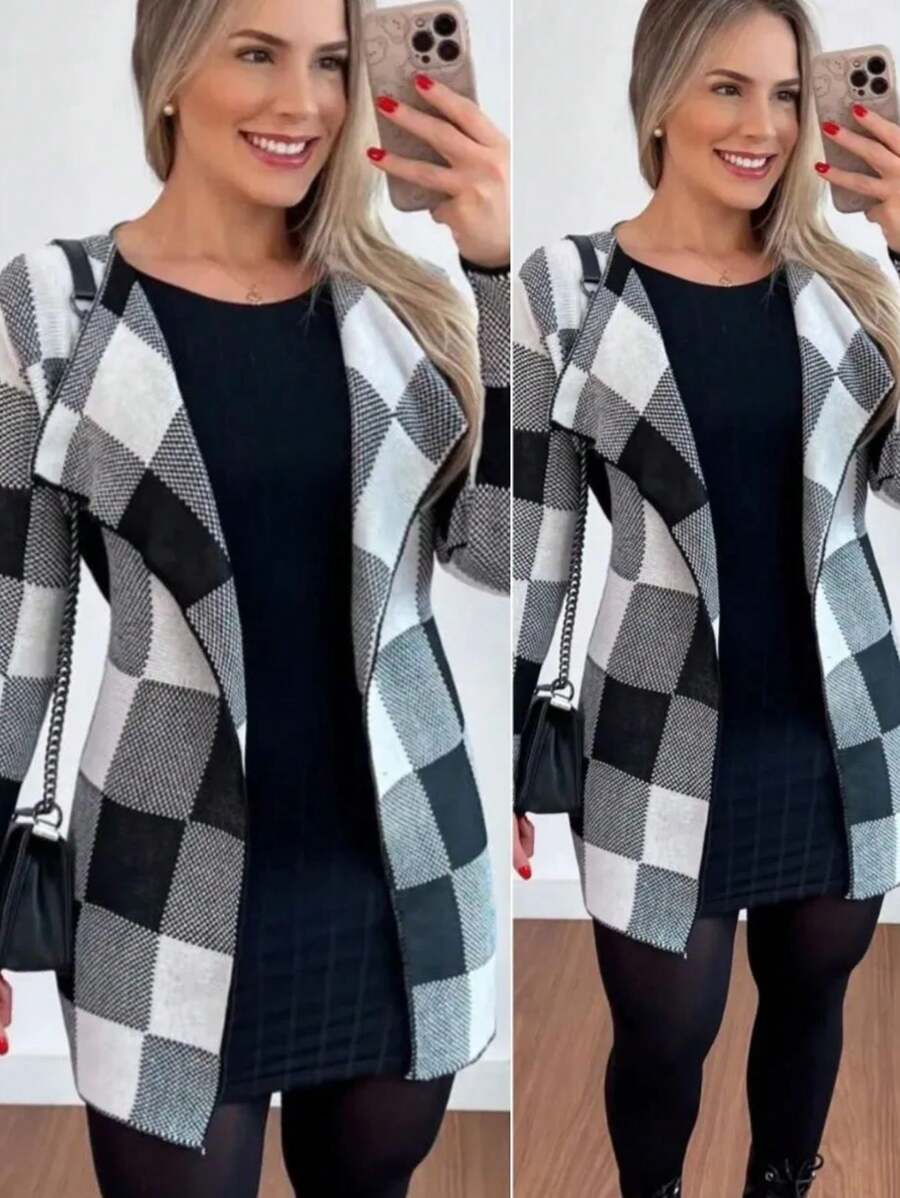 Checkered Kimono-Style Jacket For June Festival - trắng - Xem 1