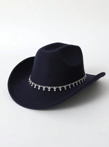 1 peça Chapéu de Cowboy Ocidental Feminino, Cor Sólida com Decoração de Strass, Unissex para Viagens, Lazer, Festas e Jazz, Adequado para Uso Diário