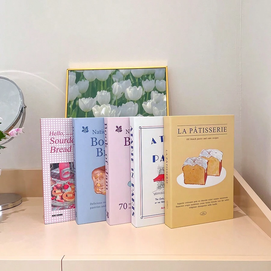 5 pièces Livres décoratifs crème de style Ins, Livres de simulation créatifs de bureau, accessoires de photographie, décoration de luxe douce et pour le salon et la salle d'étude, meilleurs cadeaux
