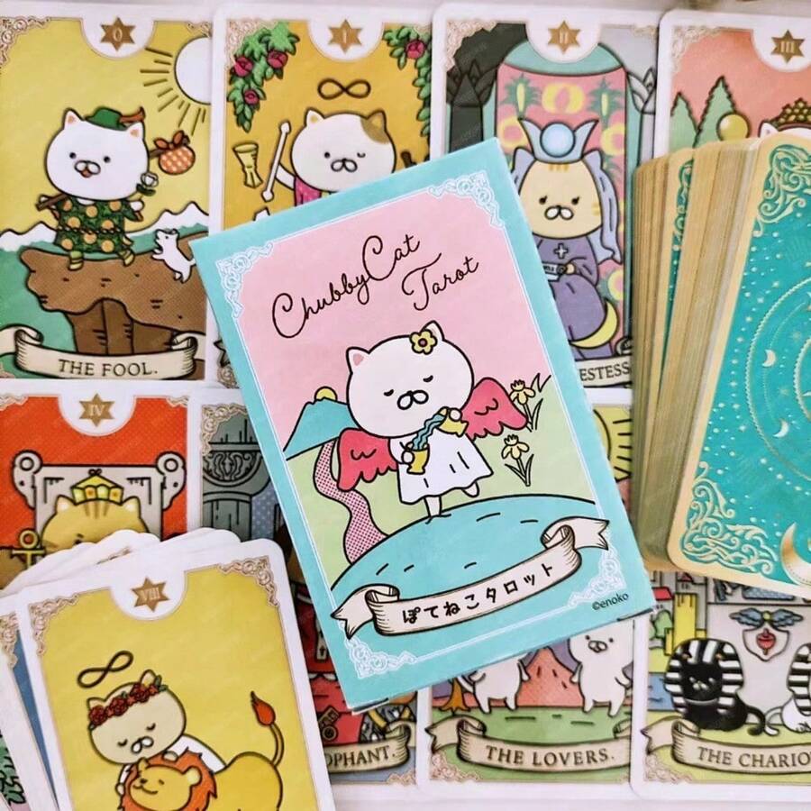Baraja adorable de 78 tarjetas con lindos gatos Potenko de 97 x 63 mm para principiantes, tamaño portable - Azul - Ver 1