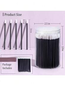 100入組唇部用具，附1個可更換的容器，唇膏和唇彩用唇掃棒，黑色唇妝掃棒，一次性化妝掃棒，美妝工具套裝 - 黑色 - 查看 6