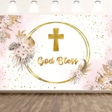 1 tấm phông nền Boho God Bless cho lễ rửa tội Bohemian Pampas Grass Party Decorations phông nền chụp ảnh Boho Floral First Holy Christening nền chụp ảnh, Giáng sinh - nhiều màu - Xem 1