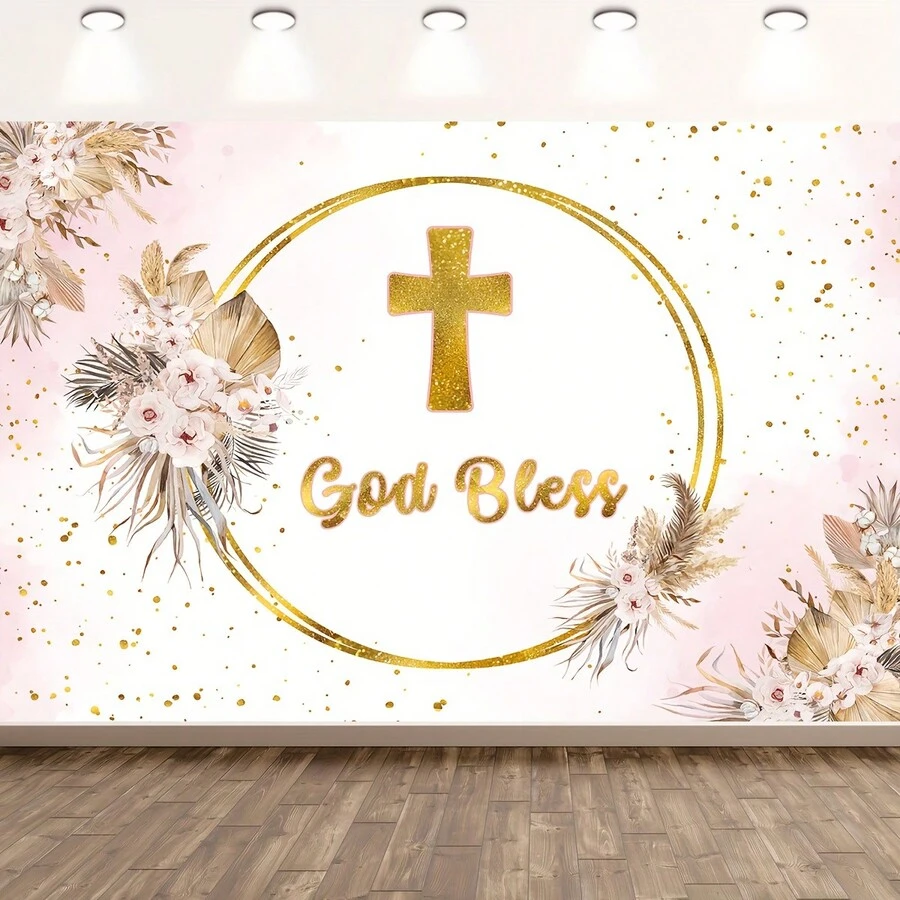 1 tấm phông nền Boho God Bless cho lễ rửa tội Bohemian Pampas Grass Party Decorations phông nền chụp ảnh Boho Floral First Holy Christening nền chụp ảnh, Giáng sinh - nhiều màu - Xem 1