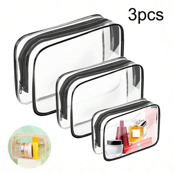 3pcs Black Clear Bogg Beach Bag Accessories, Plastic Zipper Insert Bag For Beach Bag, Travel Makeup Toiletry Grocery Organizer, Cosmetic Divider Storage Inner Pouch Waterproof Makeup Organizer Makeup Storage Bag Mini Pouch Travel Small Makeup Case Accessories Make Up Holder Brush Bag Make Up Container Cosmetic Bag Travel Essentials Ladies Accessories Travelling Stuff Makeup Bag Makeup Bags Makeup Pouch Make Up Pouch