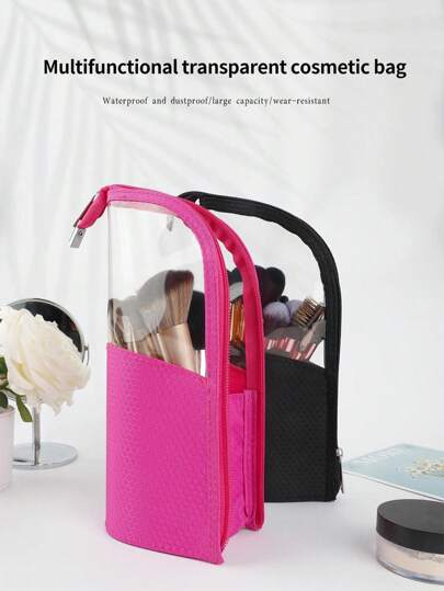 Makeup Brush Bag, High Capacity Portable Stand-Up Makeup Brush Holder, Professional Artist Makeup Brush Sets Case Waterproof Dust-Proof Makeup Brush Cup