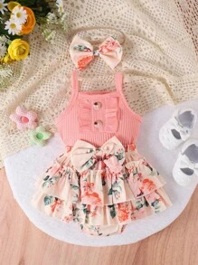 2pcs Baby Girls Lovely Bodysuit And Shorts Set For Summer