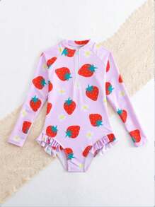 Young Girl Cute Blue Floral One Piece Swimsuit, Ages 4-10